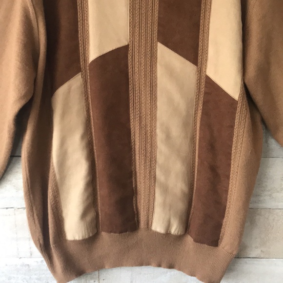 Patchwork faux suede wool blend dressy sweater - Picture 3 of 8